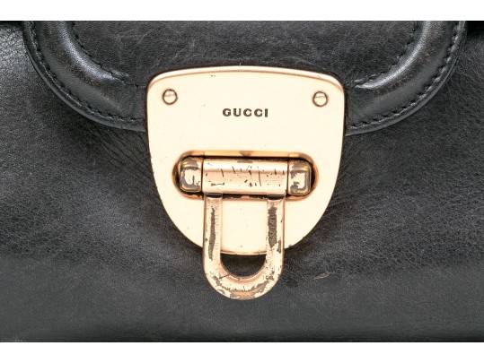 Gucci Vintage Black Leather Top Handle Bamboo Flap Bag, Copper Toned Hardware