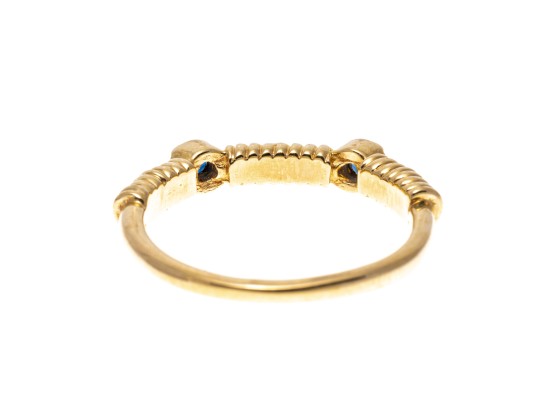 14K Yellow Gold Sapphire Ribbed Ring, Size 6.25+