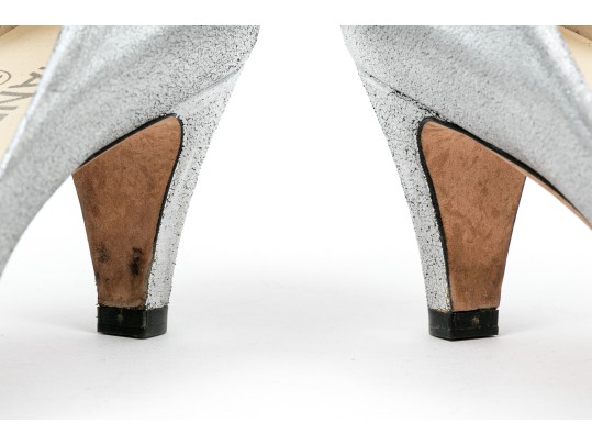 Chanel Striking Metallic Silver Leather Pumps, Size 36 1/2