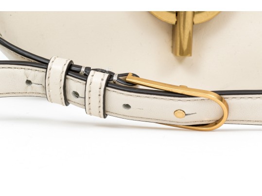 Sandro Contemporary Ivory Leather Flap Shoulder Bag, Chain Decorated Strap