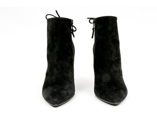 Stuart Weitzman Handsome Black Suede Tie Back Side Zip Bootie, Size 8 1/2 M