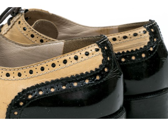 Chanel Classic Black And Tan Leather Wing Tip Saddle Shoes, Size 36 1/2