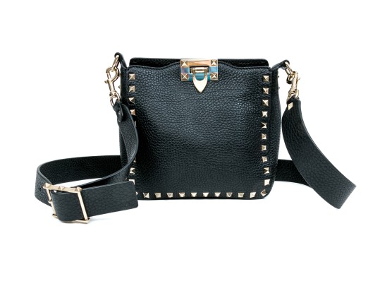 Valentino Bold Studded Black Leather Shoulder Bag
