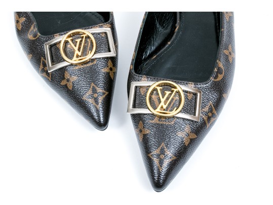 Louis Vuitton Adorable Flat Logo Slingback Mules, Size 40