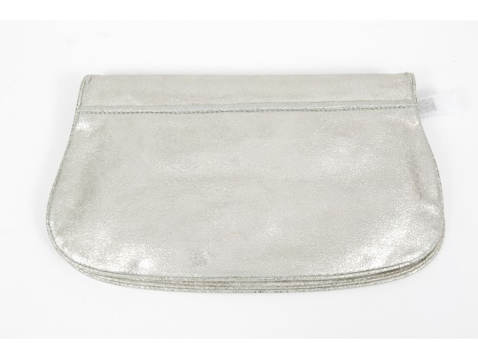 Tory Burch Fabulous New Old Stock Silver Metallic Leather Clutch, With Dust Bag