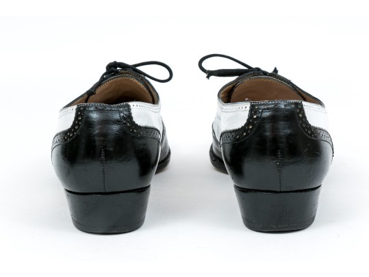 Salvatore Ferragamo Classic Black And White Leather Wing Tip Saddle Shoes, Size 36 1/2