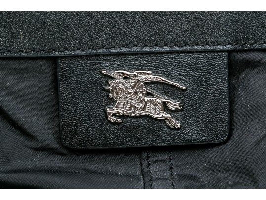 Burberry Black Nylon Top Handle Bag, Plaid Lining