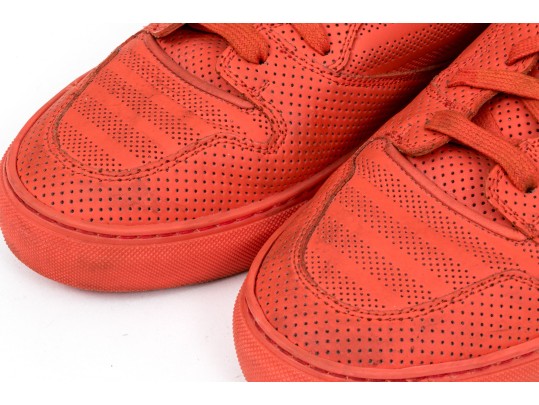 Balenciaga Striking Red Orange Leather Mens High Top Sneakers, Size 41