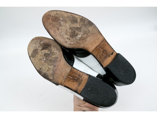 Salvatore Ferragamo Classic Black And White Leather Wing Tip Saddle Shoes, Size 36 1/2