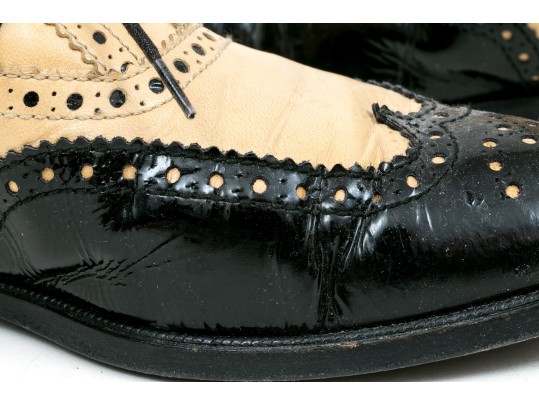 Chanel Classic Black And Tan Leather Wing Tip Saddle Shoes, Size 36 1/2