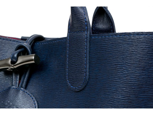 Longchamp Striking Navy Blue Leather Top Handle Tote Bag, Pinkish Red Interior