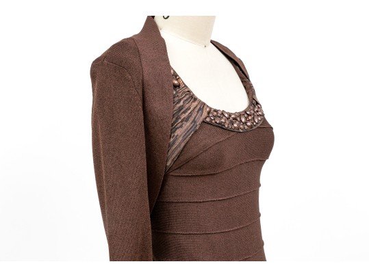 Carmen Marc Valvo Bedazzled Tank Sheath, Matching Bolero Jacket, Size S