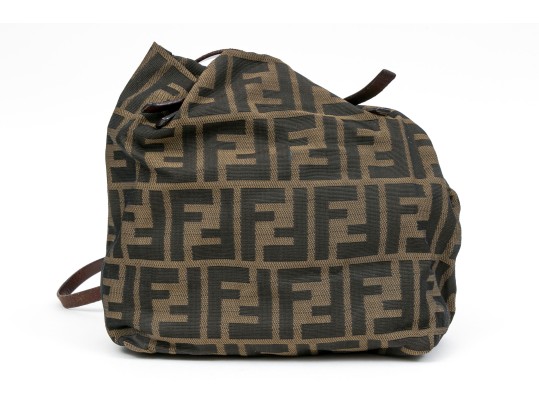 Fendi Fabric Small Logo Top Handle Bag, Leather Strap