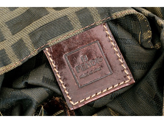 Fendi Fabric Small Logo Top Handle Bag, Leather Strap