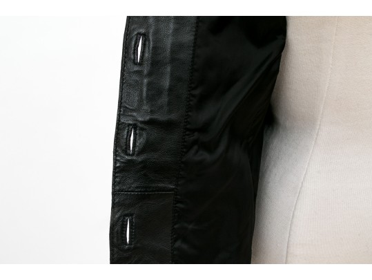 Tory Burch Beautiful Black Leather Ruffled Button Front Leather Jacket, Size 6