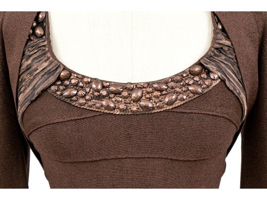 Carmen Marc Valvo Bedazzled Tank Sheath, Matching Bolero Jacket, Size S