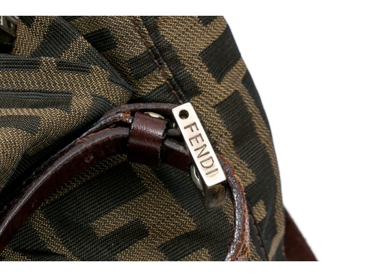 Fendi Fabric Small Logo Top Handle Bag, Leather Strap