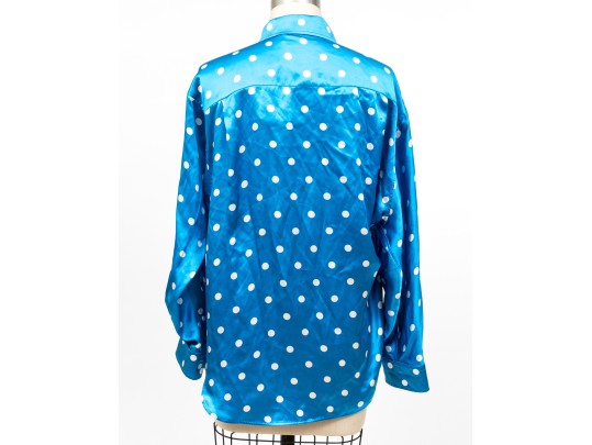 Balenciaga Beautiful Blue Polka Dotted Silk Blouse, Size 6
