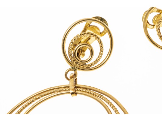 18K Italian Graduated Pendant Hoop Clip-On Earrings