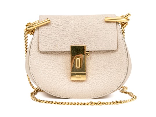 Chloe Chic Small Ivory Leather Flap Shoulder Bag, Chain Strap