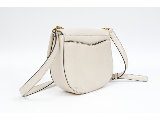 Sandro Contemporary Ivory Leather Flap Shoulder Bag, Chain Decorated Strap