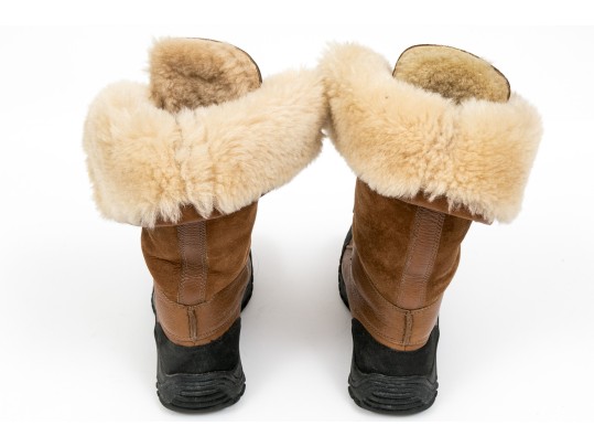 Ugg Fabulous Shearling Lined Brown Leather Outdoor Boots, Vibram Treads, Size 7