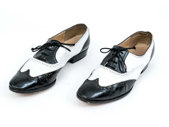 Salvatore Ferragamo Classic Black And White Leather Wing Tip Saddle Shoes, Size 36 1/2