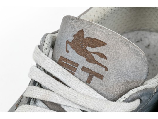 Etro Handsome Grey Leather Mens Sneakers, Size 43, With Box, $450 Retail