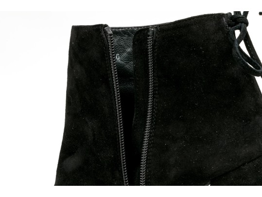 Stuart Weitzman Handsome Black Suede Tie Back Side Zip Bootie, Size 8 1/2 M