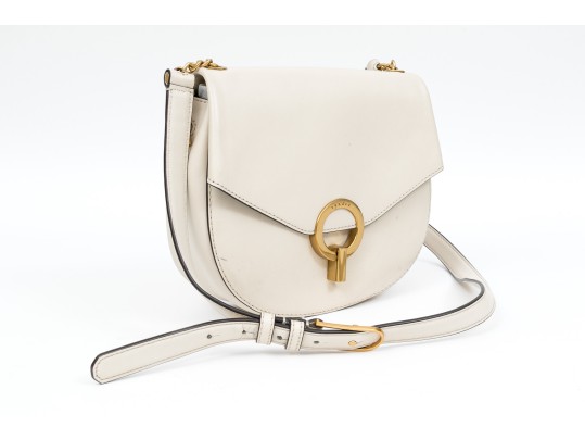 Sandro Contemporary Ivory Leather Flap Shoulder Bag, Chain Decorated Strap