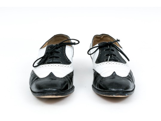 Salvatore Ferragamo Classic Black And White Leather Wing Tip Saddle Shoes, Size 36 1/2