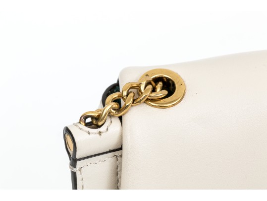 Sandro Contemporary Ivory Leather Flap Shoulder Bag, Chain Decorated Strap