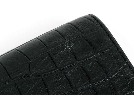 Saint Laurent Beautiful Black Crocodile Grained Leather Clutch