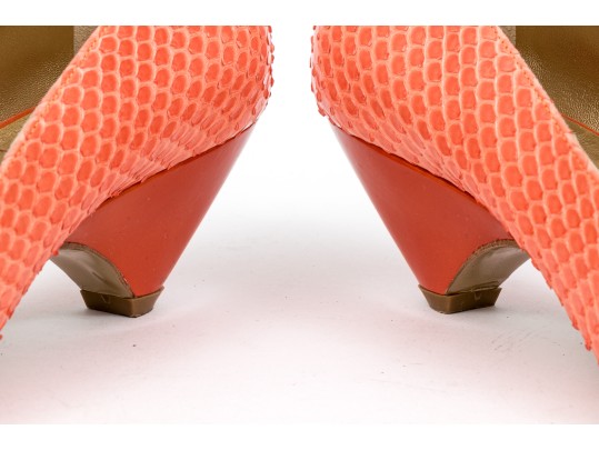 Walter Steiger Fun Coral Snakeskin And Orange Heeled Pumps, Size 36 1/2