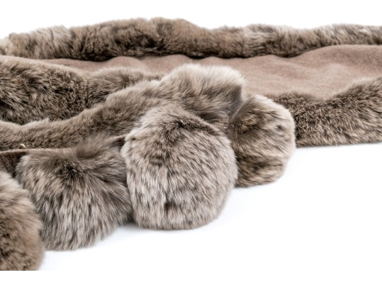 Magaschoni Fabulous Taupe Cashmere And Fur Trimmed Scarf