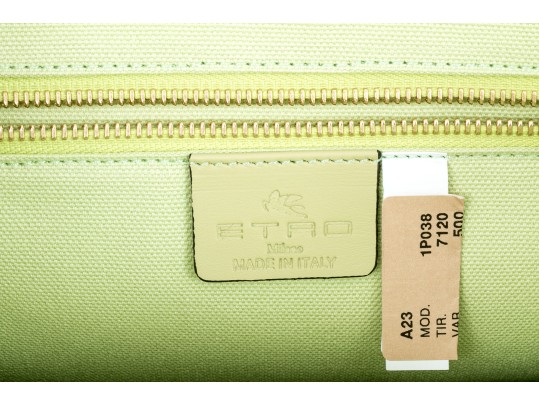 Etro Beautiful Green And White Embroidered Top Handle Tote Bag, Retail $2050