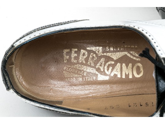 Salvatore Ferragamo Classic Black And White Leather Wing Tip Saddle Shoes, Size 36 1/2