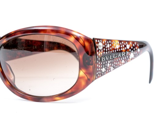 Bulgari Beautiful Bedazzled Tortoise Acrylic Sunglasses, With Case