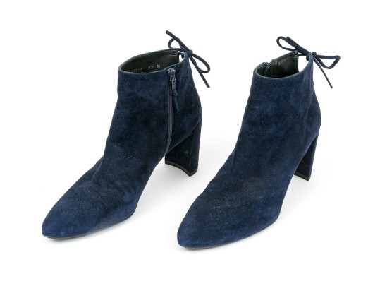Stuart Weitzman Handsome Blue Suede Tie Back Side Zip Bootie, Size 8 1/2 M