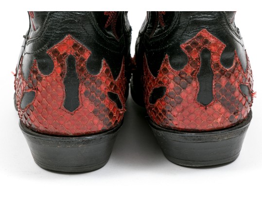 Panhandle Slim Fabulous Black Leather Cowboy Boots With Red Snake Patterning, Size 6