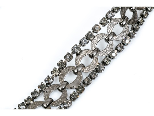 Fabulous Vintage Metal And Rhinestone Adjustable Belt