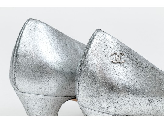 Chanel Striking Metallic Silver Leather Pumps, Size 36 1/2