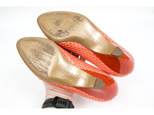 Walter Steiger Fun Coral Snakeskin And Orange Heeled Pumps, Size 36 1/2