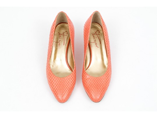 Walter Steiger Fun Coral Snakeskin And Orange Heeled Pumps, Size 36 1/2