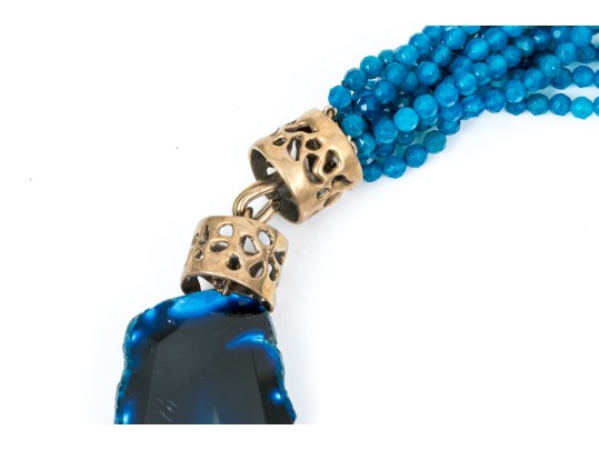 Sarah Kennedy Stunning Chunky Blue Druzy, Agate And Bead Partial Torsade Necklace