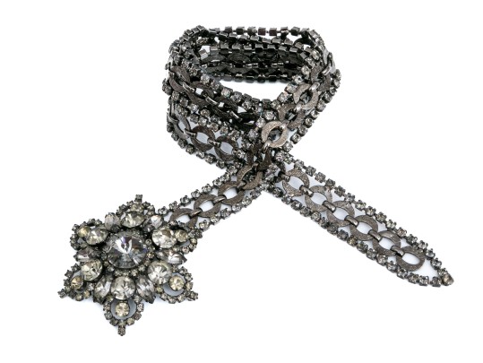 Fabulous Vintage Metal And Rhinestone Adjustable Belt