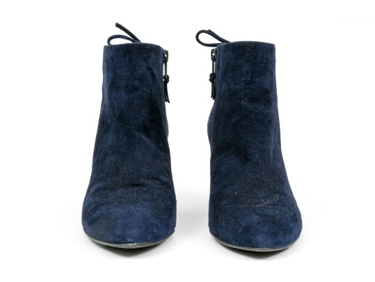 Stuart Weitzman Handsome Blue Suede Tie Back Side Zip Bootie, Size 8 1/2 M