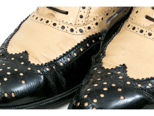 Chanel Classic Black And Tan Leather Wing Tip Saddle Shoes, Size 36 1/2