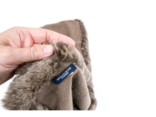 Magaschoni Fabulous Taupe Cashmere And Fur Trimmed Scarf