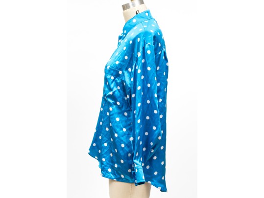 Balenciaga Beautiful Blue Polka Dotted Silk Blouse, Size 6